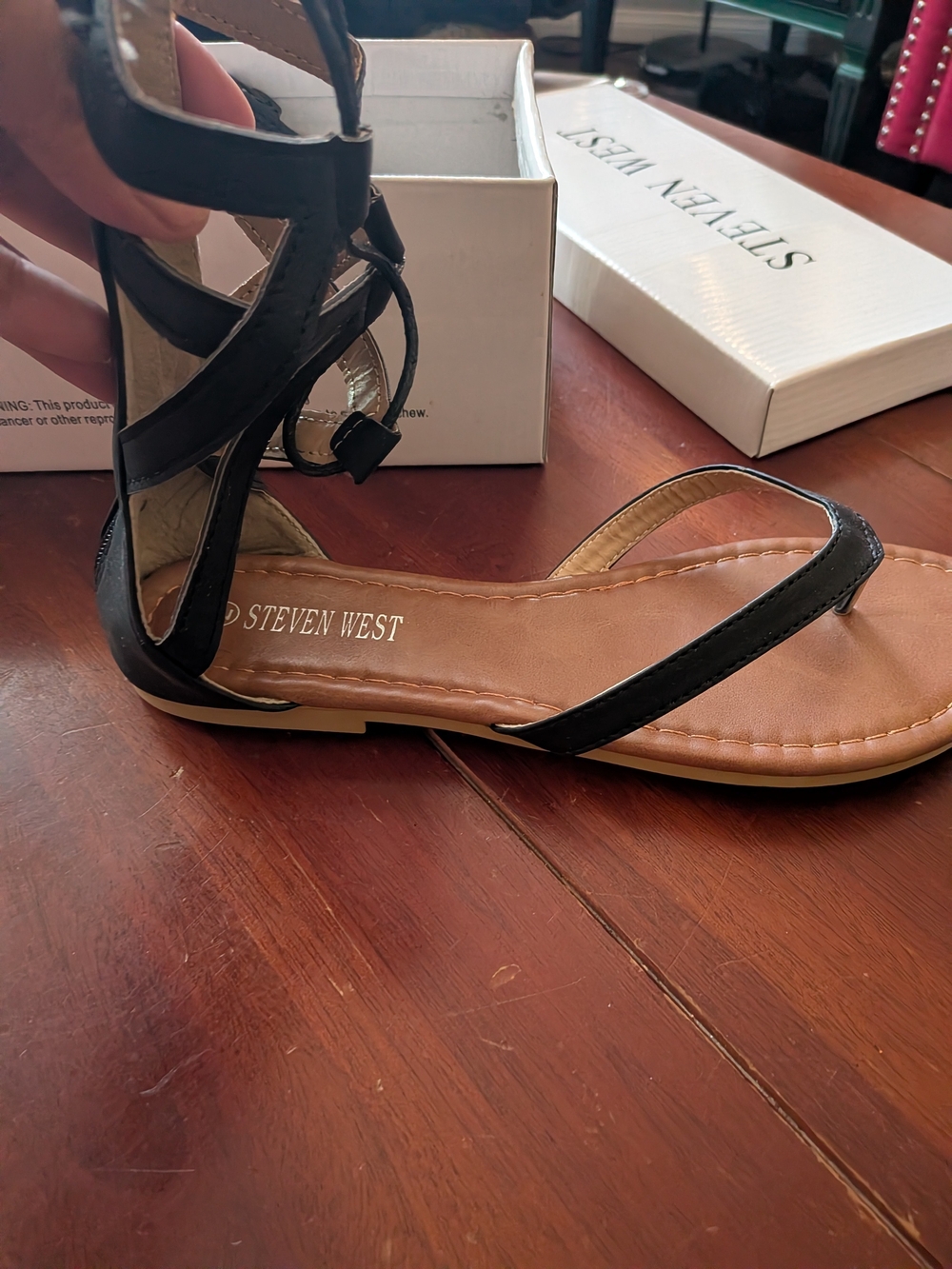 Steven West Black Strappy Women's Sandals with Ankle Wrap